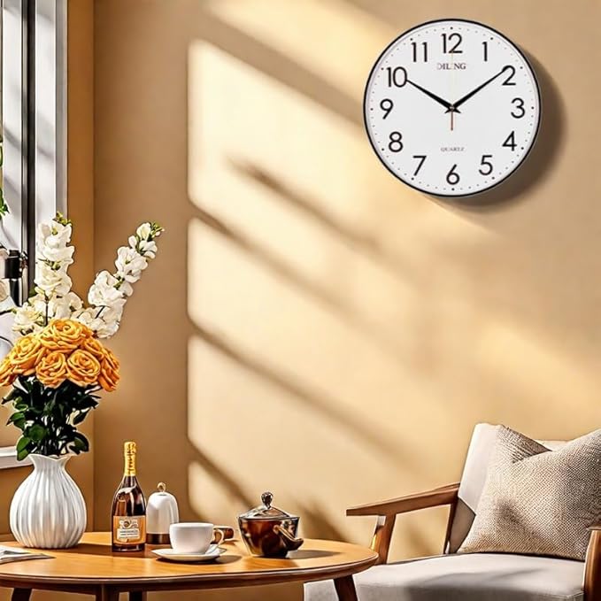 Round Wall Clock 13 Inch Silent Non-Ticking Battery Operated Large Display Analog for Living Room Bedroom Study Room and Kitchen Decor (Black)