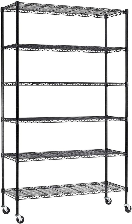 18x48x72 Inch Commercial Wire Shelving Unit with Wheels 6 Tier Heavy Duty Layer Rack Storage Metal Shelf Garage Organizer Wire Rack Shelving Adjustable Utility 2100 LBS Capacity with Casters,Black
