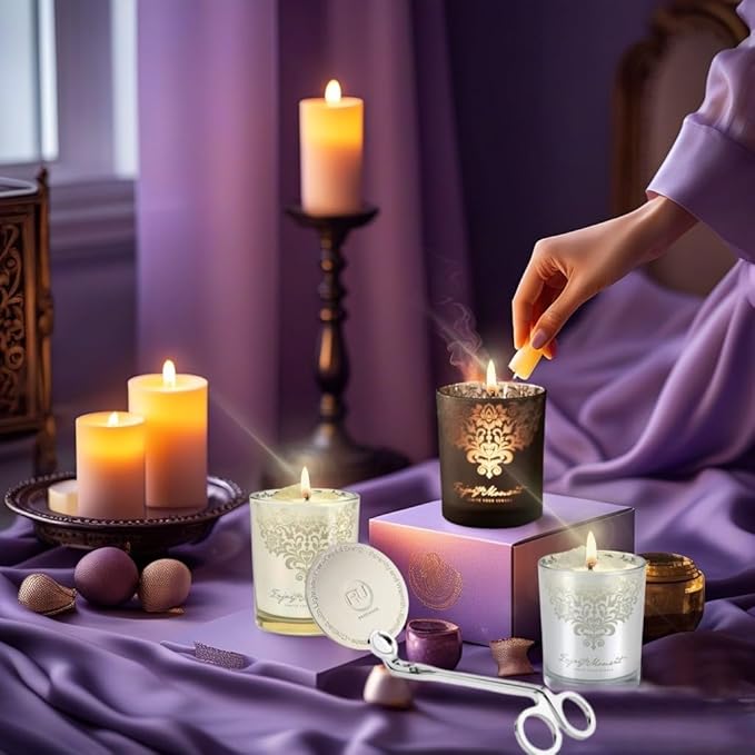 Scented Candle Gift Set – 3 Pack Luxury Crystal Candles with Lid & Wick Trimmer, Soy & Beeswax with CPL Oils | Relaxation, Meditation, Self-Care Gift for Women, Home Décor