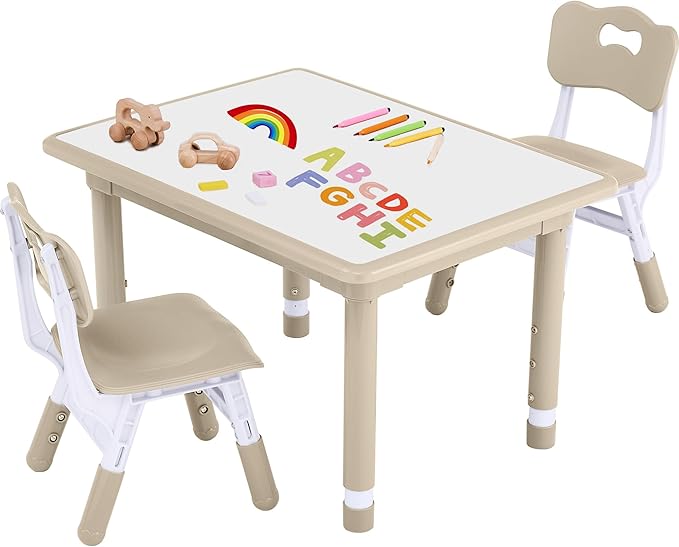 Toddler Table and Chair Set, Height Adjustable-Upgrade Kids Table and 2 Chairs for Ages 3-8, Multi-Activity Toddler Play Table with Graffiti Desktop for Home/Daycare/Classroom