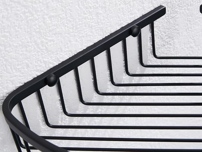 Bathroom Corner Shower Caddy Organizer, Corner-Hollow Design, SUS304 Stainless Steel Heavy Duty Rust-Proof Bathroom Shelf Organizer Holder, Wall Mounted Storage Rack, Matte Black