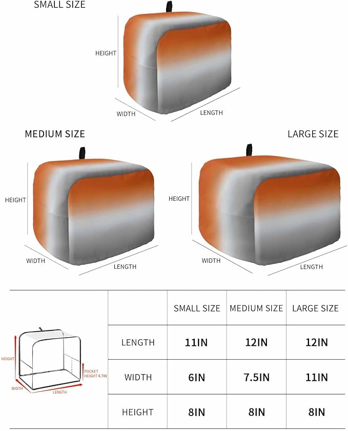 Toaster Cover 2 Slice Orange Grey Ombre Toaster Oven Cover with Pockets Gradient Gradual Color Dustproof Bakeware Protector Small Kitchen Appliance Dust Covers and Fingerprint Protection for Women