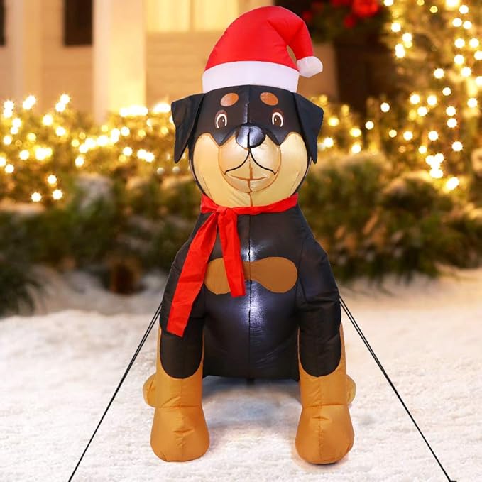 Outdoor Indoor Christmas Inflatable LED Lighted Rottweiler Dog Blow Up Holiday Yard Decoration