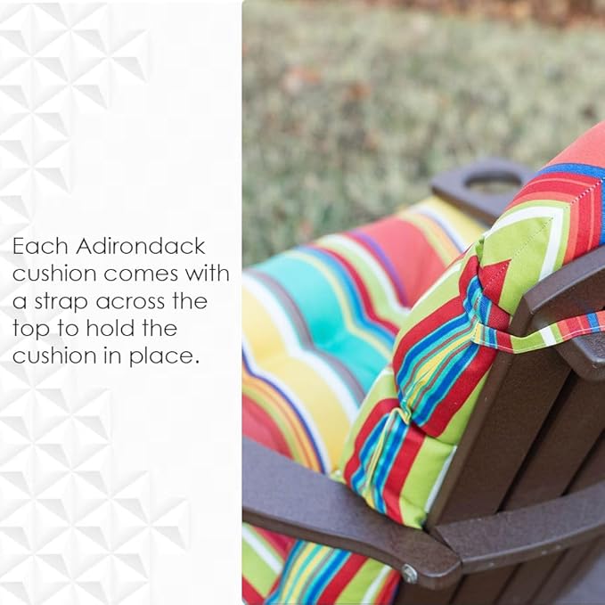 RSH DECOR: Tufted Adirondack Chair Cushion | 42.5” x 21” | All-Weather Spun Fabric | Water and Fade-Resistant | Outdoor Cushion for Patio Furniture | Coral & White Stripe