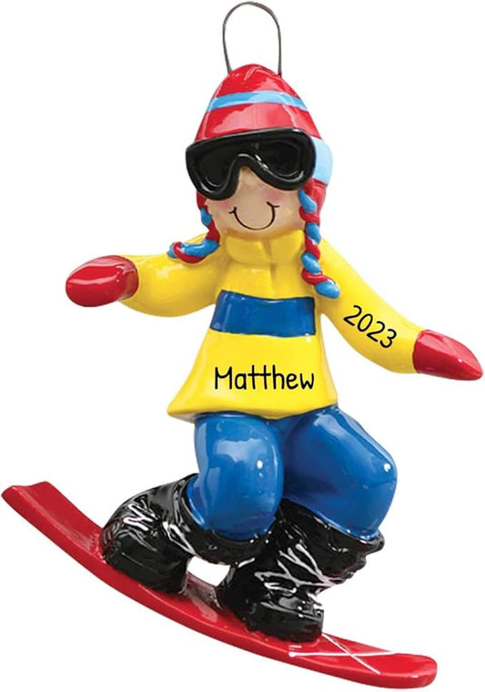 Personalized Snowboarding Christmas Ornament 2025 - Yellow Jacket Snowboarder Ornament Outdoor Fun Snowmobile Snowboarding Ornaments for Christmas Tree Snow for Ornaments by Elves