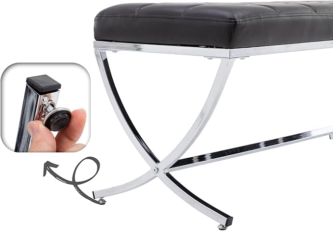 EALSON Modern Entryway Bench Leather Upholstered Dining Bench with Metal Base Button Tufted Ottoman Bench with Padded Seat Accent Foot Bench for Bedroom End of Bed/Living Room, Black