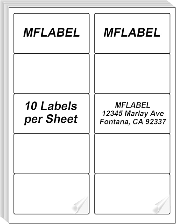 MFLABEL 2"x4" Shipping Labels - 1000 Premium Matte White Address Labels for FBA, Laser & Inkjet Printers (100 Sheets, 10/Sht) + Free Fragile Stickers!