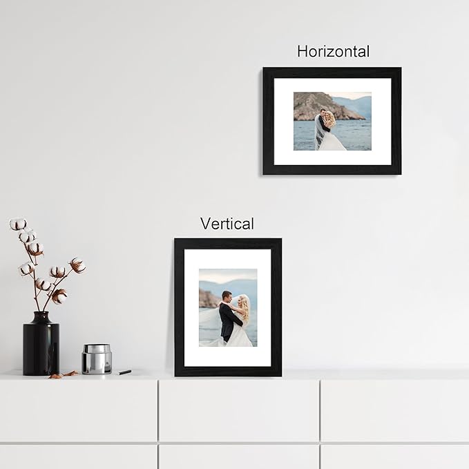9x12 Picture Frame Set of 4 with Tempered Glass, Black Frames Display 6x8 Picture with Mat or 9 x 12 Without Mat, Photo Frames for Tabletop Display and Wall Mounting