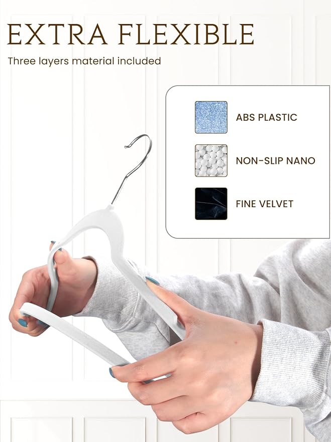 Smartor Velvet Hangers 70 Pack, White Non Slip Clothes Felt Hanger Heavy Duty for Coat, Premium Slim Space Saving Hangers for Closet Organizer and Storage, 360° Rotating Silver Hook