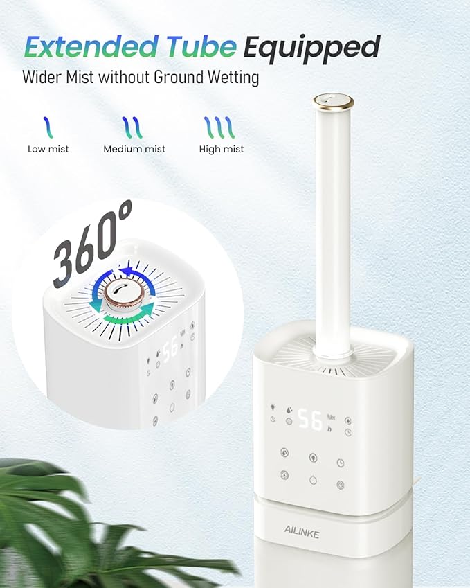 Smart Humidifier Large Room, 2.1Gal/8L Humidifiers for Bedroom with Extended Tube&Night Light, Whole House Cool Mist Humidifiers, WIFI App&Voice Control, School/Office/Warehouse, White