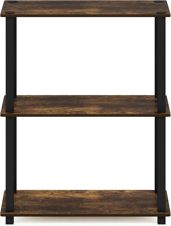 Furinno Turn-S-Tube 3-Tier Compact Multipurpose Shelf Display Rack with Square Tube, Amber Pine/Black