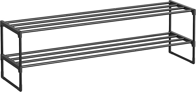 SONGMICS Shoe Rack, 2-Tier Shoe Organizer, Metal Storage Shelf, Upright or Upside Down, for 15-18 Pairs, Stackable, for Entryway, 11.8 x 46.1 x 13.4 Inches, Black ULSA032B01