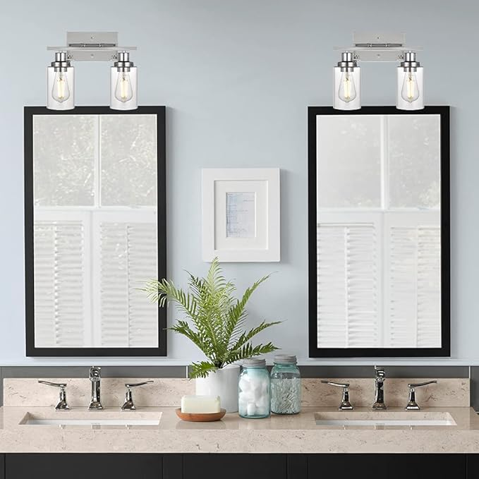 MELUCEE Sconces Wall Lighting Chrome 2-Light, Modern Bathroom Lights Over Mirror Contemporary Vanity Lighting Fixture with Clear Glass Shade (Patent No.: US D963914 S)