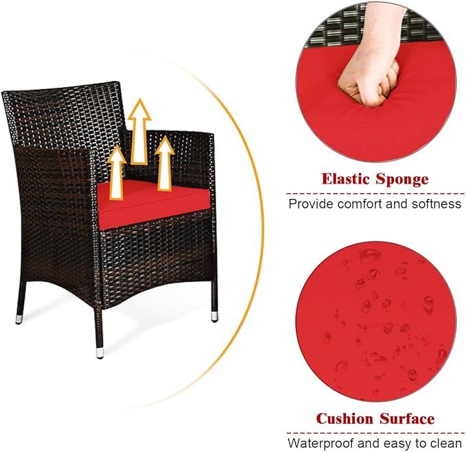 Tangkula 8 PCS Patio Rattan Conversation Set, Outdoor Wicker Furniture Set with Tempered Glass Coffee Table &Thick Cushion, Rattan Chair Wicker Set for Garden, Lawn, Poolside and Backyard (2, Red)