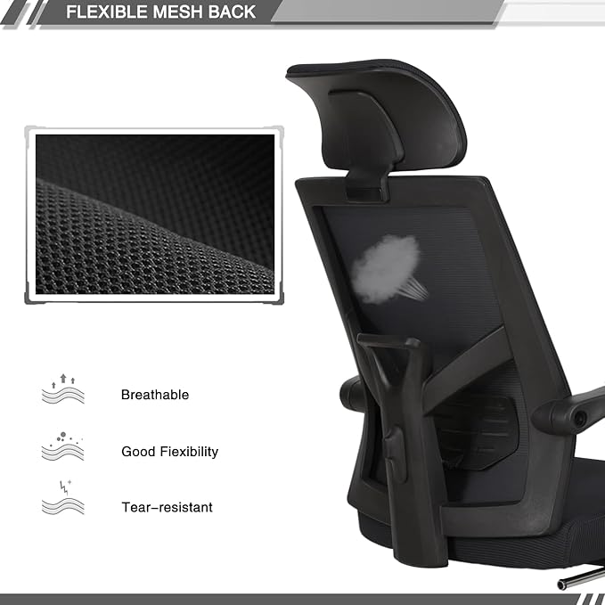 Qulomvs Mesh Ergonomic Office Chair with Footrest Home Office Desk Chair with Headrest and Backrest 90-135 Adjustable Computer Executive Desk Chair with Wheels 360 Swivel Task Chair