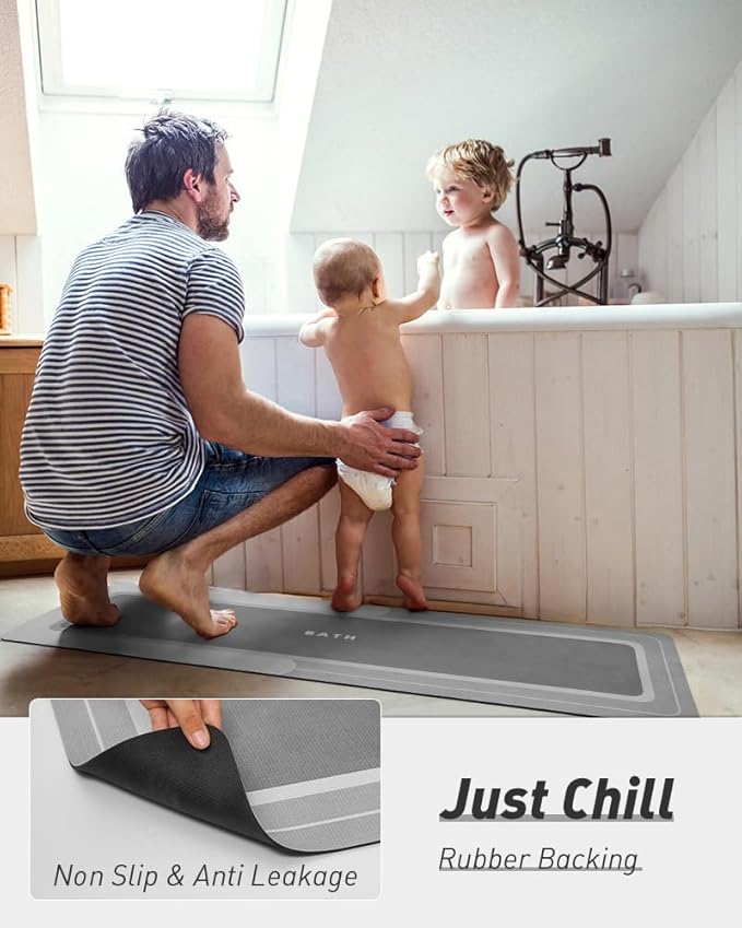 MontVoo Long Bath Mat Runner Non Slip Absorbent Stain Resistant Quick Dry Thin Bath Mat (17" x 50") - Grey