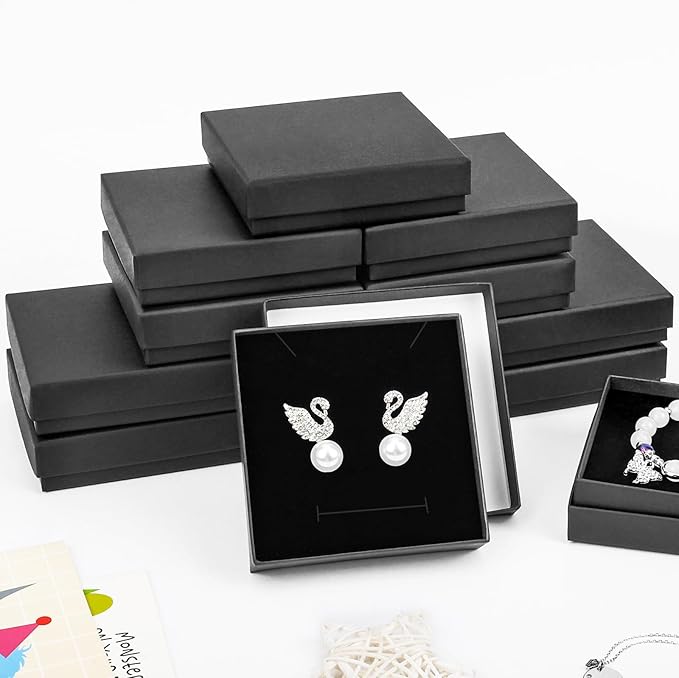 Small Jewelry Boxes, 20 Pack 3.5x3.5x1 Inch Jewelry Gift Boxes, Velvet Sponge Cardboard Gift Boxes for Jewelry Earrings Necklaces Bracelets(Black)