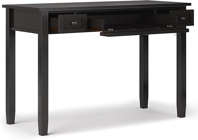 SIMPLIHOME Warm Shaker Desk - 48-Inch Wide Solid Wood Writing Desk in Hickory Brown, Transitional Home Office Computer Table for Workspace or Study with Flip-Down Keyboard Tray and 2 Drawers
