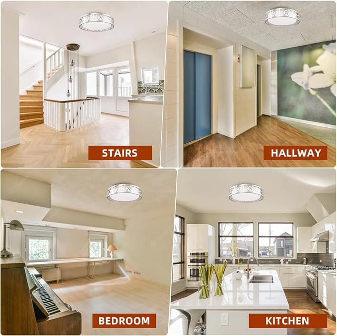Ceiling Light Fixtures 2 Pack, 14 inch 20W 1400 Lumens LED Flush Mount, Dimmable 3000K Warm White, Brush Nickel Finished, ETL Listed Metal Body Acrylic Lampshade