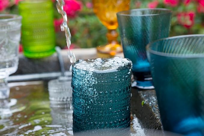 Fortessa Jupiter Beaded Hobnail Glass, 10 Ounce Double Old Fashioned (Set of 6), Fern Green