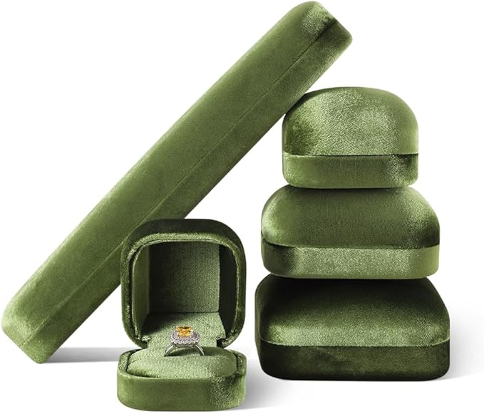 Resilient Velvet Ring Earrings Bracelet Necklace Display Box, Travel Mini Jewelry Organizer Case (Green, Bracelet Box)