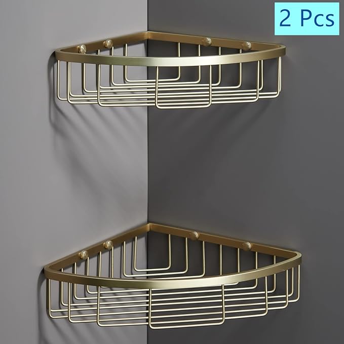 Corner Shower Caddy Organizer, SUS304 Stainless Steel Heavy Duty Rust-Proof Shelf Shampoo Holder, Wall Mounted Storage Rack for Bathroom Kitchen, 2 Packs Brushed Gold