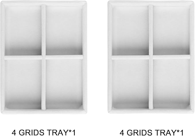 Frebeauty Small Jewelry Tray Set,Stackable Velvet Jewelry Organizer Tray,Mini Jewelry Drawer Organizer,Drawer Inserts,4.92 x 3.74 x 0.9 Inches,4 Grid Earring Organizer for Women(Set 2,White)