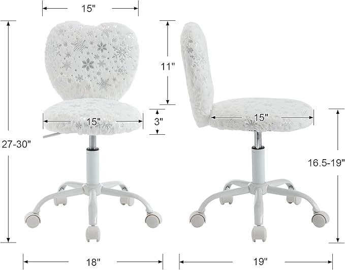 Kmax Kids Reading Chair, Rolling Cute Desk Chair for Girls Swivel Office Chair with Wheels & Heart Back Adjustable Childrens Vanity Chair for Bedroom Reading Room - Fur, Snowflake