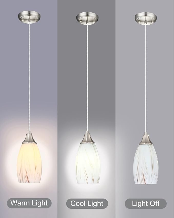 Mini Milk Glass Pendant Lights,Handcrafted Art Glass Pendant Hanging Light fixtures with Brushed Nickel Finish Adjustable Cord Glass Pendant Light Shade for Kitchen Island,Hallway,Dining Room
