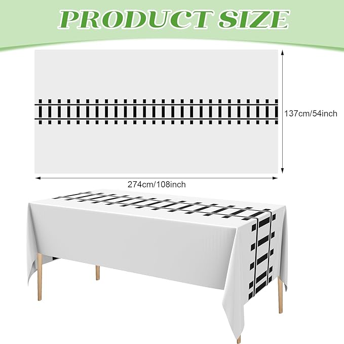 3 Pcs Train Party Decorations Railroad Track Tablecloths Train Birthday Party Supplies 54 x 108 Inch Plastic Table Covers for Railroad Track Western Theme Birthday (White)