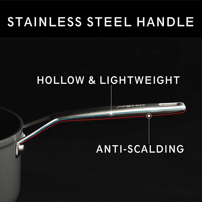 MSMK 3.5 Quart Non stick Sauce Pan with lid, Stay-Cool Handle, Burnt also Nonstick, PFOA Free Non-Toxic, Scratch-resistant, Induction Cooking Pot