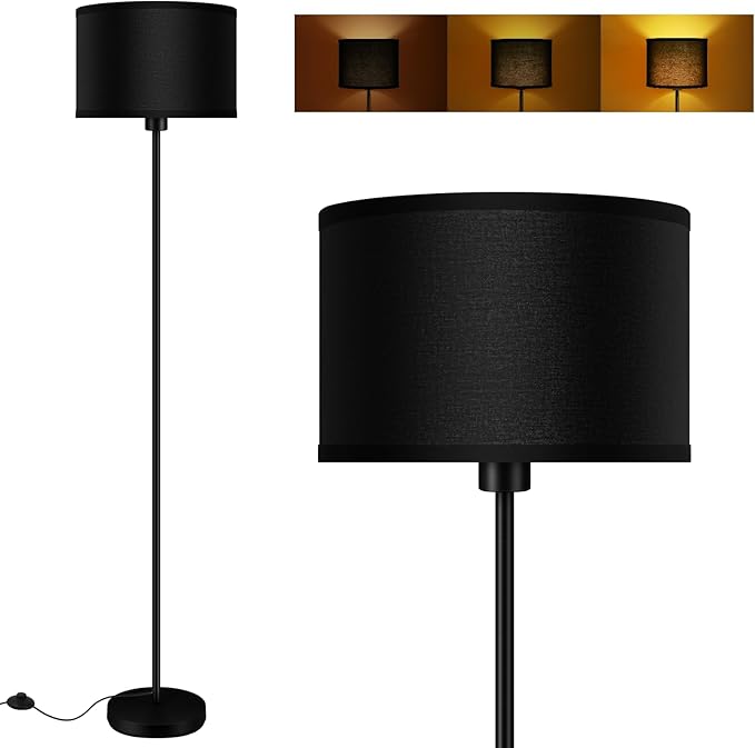 Floor Lamp Black, Standing Lamp, 58" Tall Lamps for Living Room, Simple Pole Lamp with Black Lampshade, On/Off Foot Pedal, Bright Dimming Light for Kids Room Bedroom Office Decor(Without Bulbs)