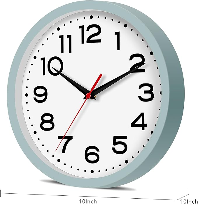 Wall Clock Silent Non-Ticking Modern Clock Battery Operated10 Inch Small Classic Analog Decorative for Kitchen, Bathroom, Office, Bedroom, Home(Blue Gray)
