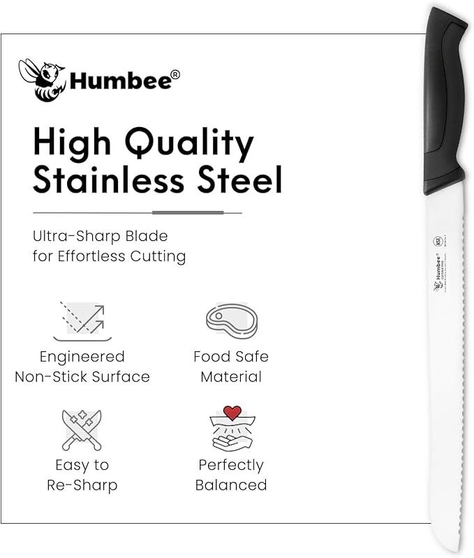 12-Inch Serrated Bread Knife, Premium High Carbon Stainless Steel Blade Knife for Bread with Ergonomic Handle, NSF Certified, DT-30 Series, Black