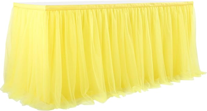 Suppromo Yellow Table Skirts for Rectangle Tables or Round Tables 6ft Ruffle Tulle Tutu Tablecloth for Sunflower Birthday Party Girls Lemonade Baby Shower Wedding Cake Dessert Table Decorations