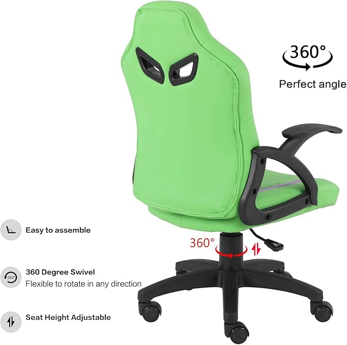 Modern-Depo Gaming Chair for Teenagers Juniors, High Back Ergonomic Swivel Racing Computer Chair, Height Adjustable Racing Gaming Chair, Green