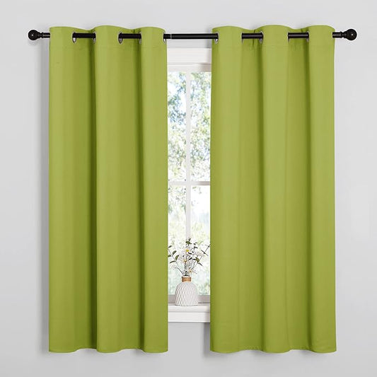 NICETOWN Blackout Curtains 50 inches Length for Laundry Room, Fresh Green, 2 Panels, 42" Wide, Thermal Insulated Decoration Drapes for Short Window