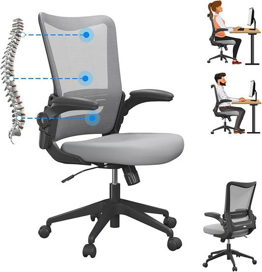 Ergonomic Office Desk Chair with Lumbar Support Flip-Up Adjustable Armrest 120° Rocking,Mesh Computer Chair for Home,Conference Room