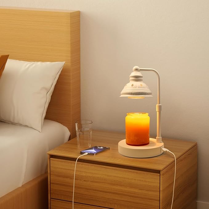 LIDORE Candle Warmer, Candle Warmer Lamp with Timer, Candle Lamp with USB Charger, Gift for Mothers Day Valentines Day Christmas New Year, Home Decor, Aromatherapy Warmer for Yoga, White