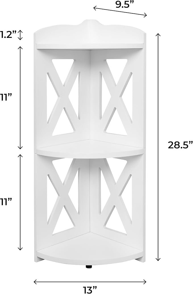 Corner Shelf Stand, Corner Bookshelf, Small Corner Shelves by Natural Wood, Plant Stand, Corner Bookcase for Living Room, Home Office, Bedroom, (White, 3 Tier X)