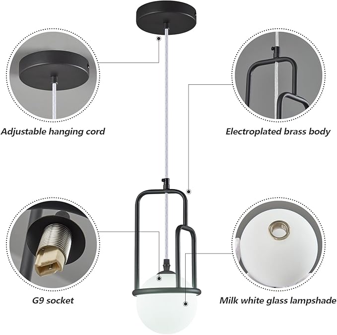 5 Inch Modern Black Pendant Light Globe Pendant Light Fixture Mid Century Pendant Lighting for Kitchen Island Dining Room Living Room Bedroom(3 Pack)