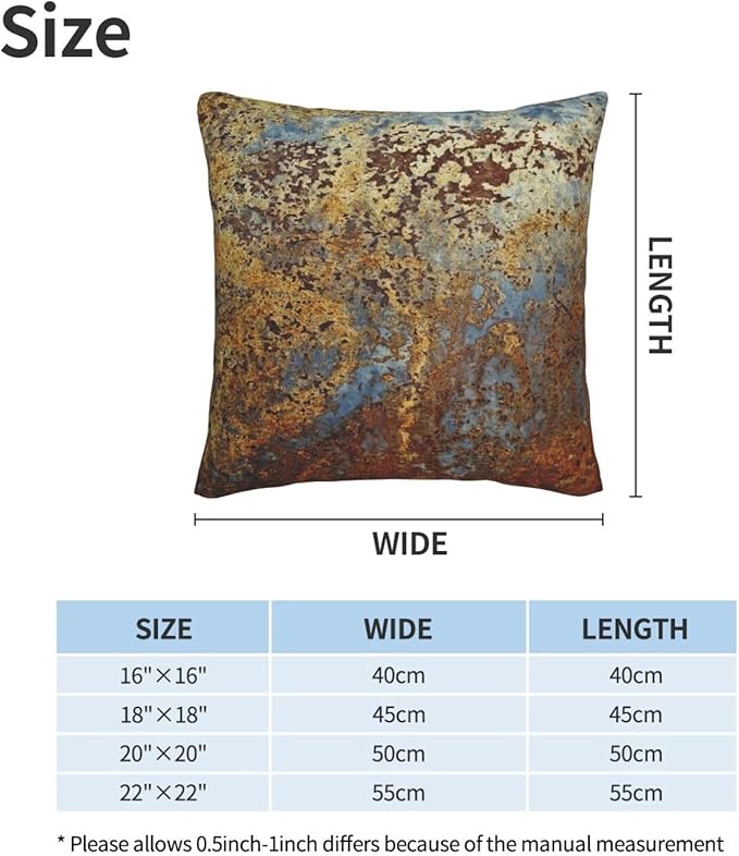 Metallic Bronze Brown Gold Orange Teal Rustic Throw Pillow Covers Set of 2 Rusty Copper Pillowcases Cushion Case Square for Soft Home Decor Bed Couch Car Living Room 18x18 Inch