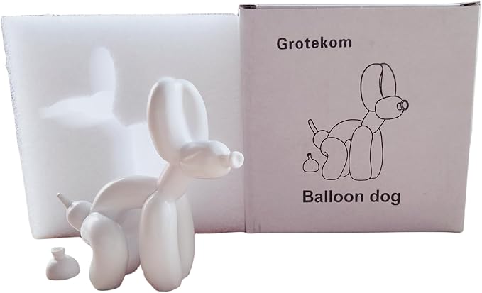 Balloon Dog Mini Poop Dog Decoration Desktop in Living Room Art Animal Small Statue, Bookshelf Decor (White)