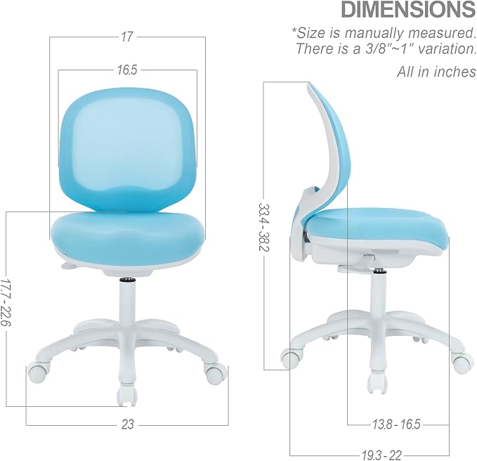 Kids Desk Chair, Boy's Girl's Child Children Study Office Computer Chair, Ergonomic Design, Adjustable Height and Seat Depth (Sky Blue)