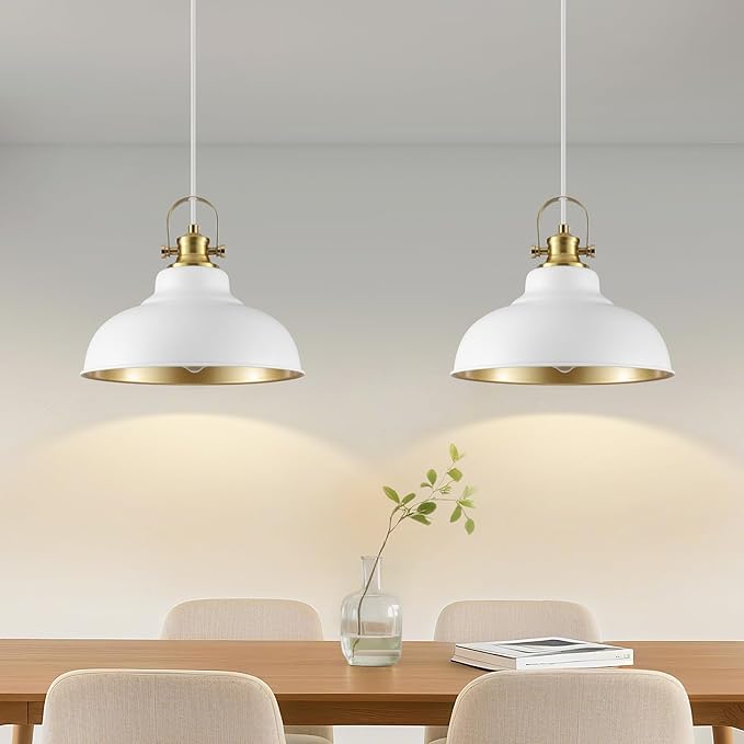 White Pendant Lights Kitchen Island, Kitchen Pendant Lighting 1 Pack, Industrial Farmhouse Pendant Light (11.41 Inch), Dome Pendant Lights, Island Pendant Light for Kitchen, Dining Room