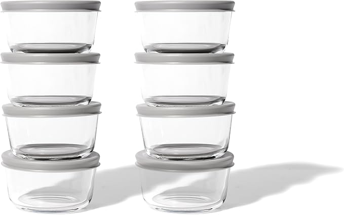 16-Piece Glass Food Storage Containers Set (8 Containers + 8 BPA-Free Lids) | 1-Cup, Leakproof | Microwave, Freezer, Oven & Dishwasher Safe | Ideal for Meal Prep & Pantry Organization