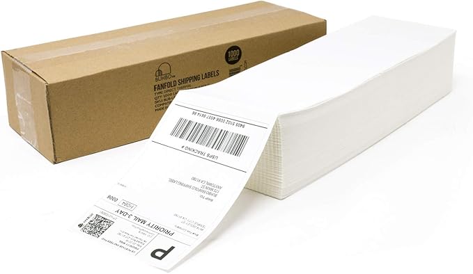 Buhbo 4" x 6" Direct Thermal Labels - Perforated BPA Free - Compatible with Zebra & Rollo Printer - Commercial Grade Shipping (1000 Fanfold Labels)
