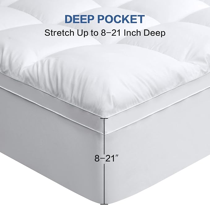 COHOME Full Size Mattress Topper Extra Thick Cooling Mattress Pad 400TC Cotton Top Plush Down Alternative Fill Pillow Top Mattress Cover with 8-21 Inch Deep Pocket (54x75 Inches, White-Classic)