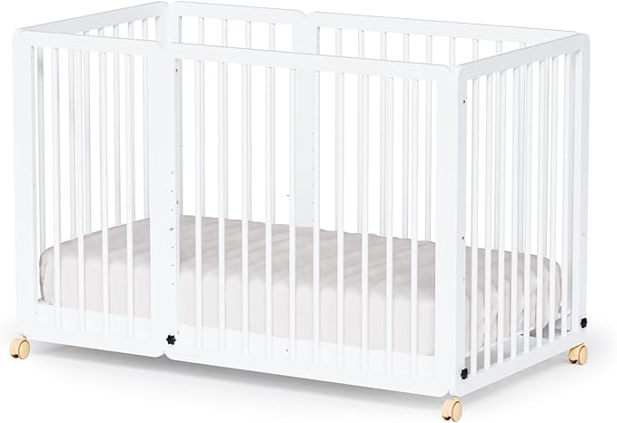 JOYMOR 8 in 1 Convertible Crib with Changer, Include 2” Mattress, Converts to Bassinet, Mid Crib, Full Size Crib, Daybed,Toddler Bed and Playard (Crib, White)