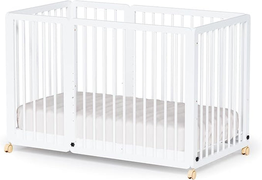 JOYMOR 8 in 1 Convertible Crib with Changer, Include 2” Mattress, Converts to Bassinet, Mid Crib, Full Size Crib, Daybed,Toddler Bed and Playard (Crib, White)